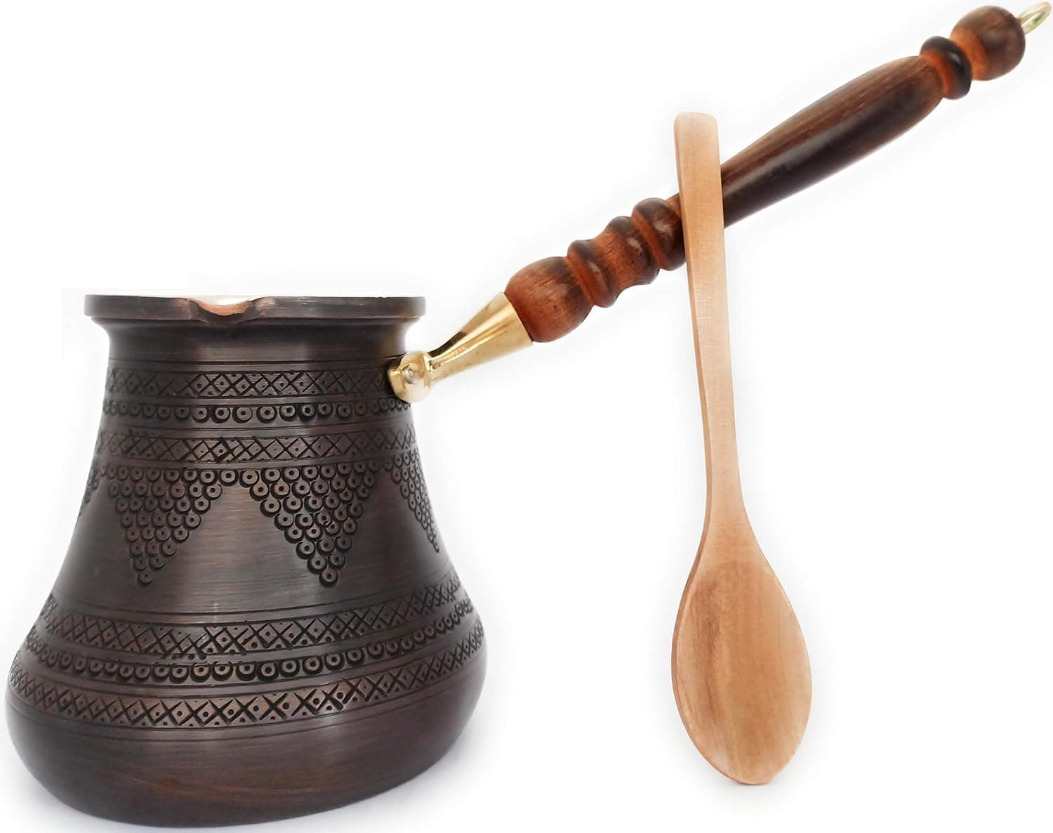 DEDE Copper - PCZ Series (XXLarge-28fl.oz) - Thickest Solid Copper Engraved/Hammered Turkish Greek Arabic Coffee Pot with Wooden Handle, Stovetop Coffee Maker Cezve,Jezve,Jazva,Ibrik,Briki (Antique)