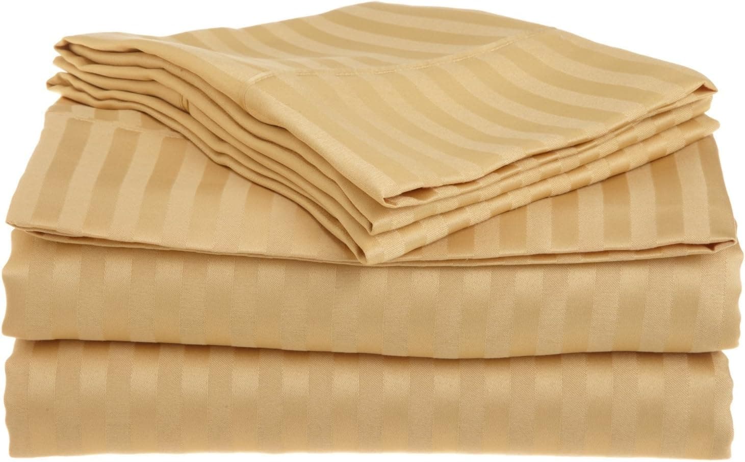 Superior 1500 Series 100% Brushed Microfiber 4-piece Queen Sheet Set Stripe, Gold - Deep Pocket, Super Soft and Wrinkle Resistant