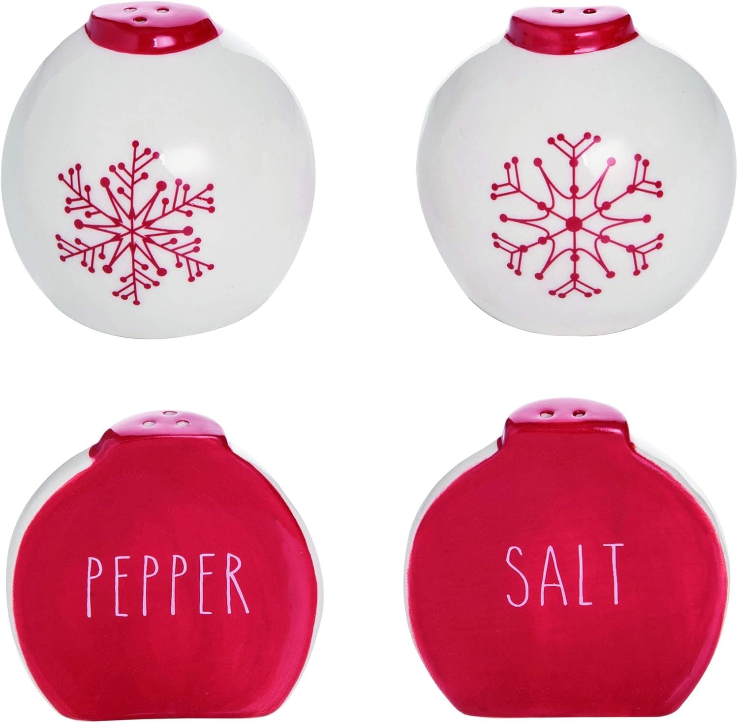 Snowflake Rosy Red 3 x 2 Dolomite Ceramic Christmas Salt and Pepper Shaker Set