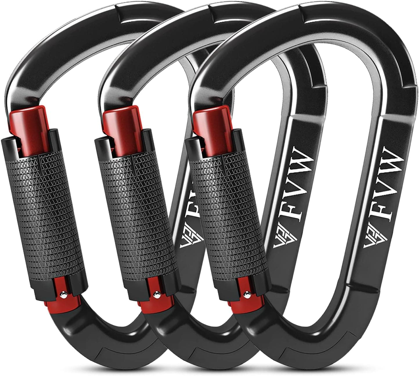 FVW Auto Locking Rock Climbing Carabiner Clips,Professional 25KN (5620 lbs) Heavy Duty Caribeaners for Rappelling Swing Rescue & Gym etc, Large Carabiners, D-Shaped