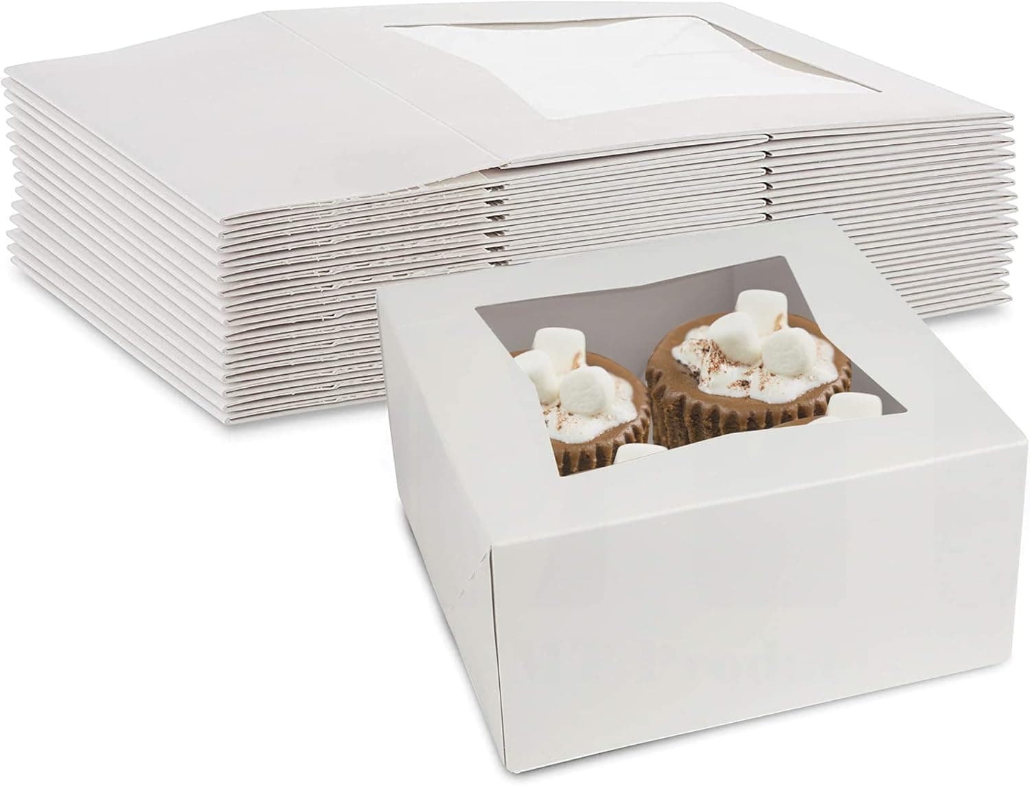 MT Products White Bakery Boxes With Clear Window - Size 6" X 6" X 3” - 25 Pieces Treat Boxes - For Donuts, Cookies, and Muffins - Made in the USA