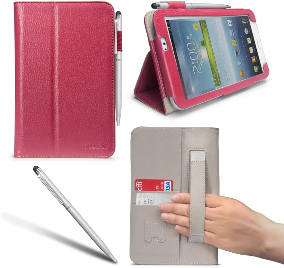 i-Blason Samsung Galaxy Tab 3 Auto Wake / Sleep 8.0 Slim Book Stand Case Cover WiFi 4G LTE (Three Year Warranty) (Magenta)