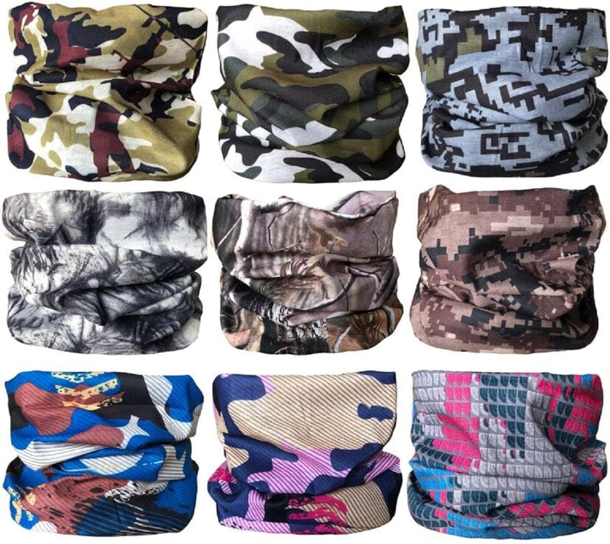 9PCS Face Mask Bandanas Headband Head Wrap Scarf Neck Warmer Headwear Balaclava for for Dust Sun Wind