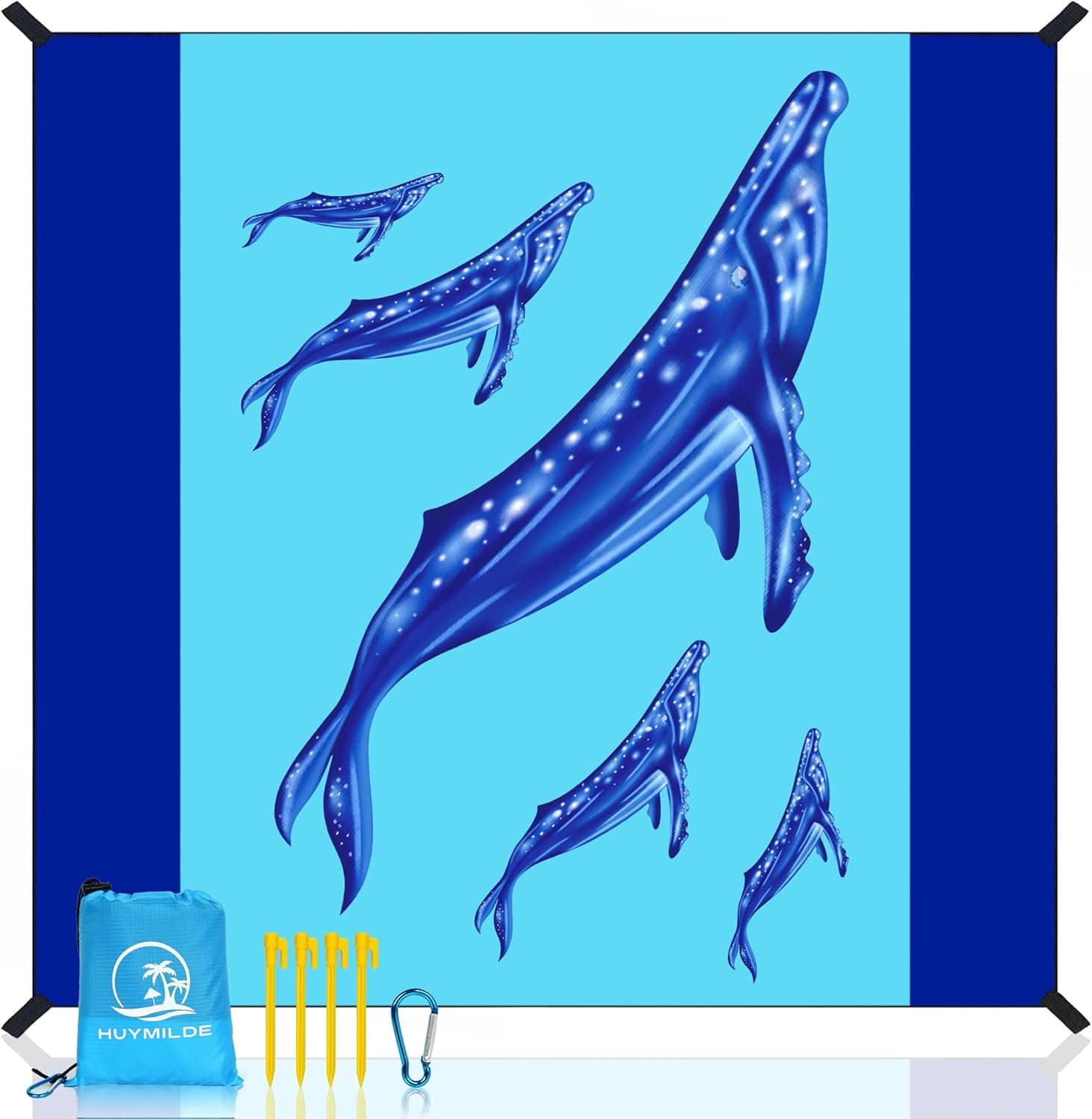 HUYMILDE Beach Blanket Waterproof Sandproof, Sand Resist Beach Mat 79" X 83" Suitable for 4-8Adults, Oversized Lightweight Beach Mat, Waterproof Picnic Mat for Travel, Camping, Hiking(Whale)