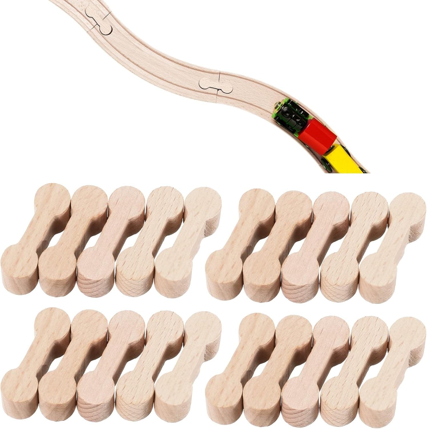 20 Pcs Wooden Dog Bone Track Connector Pack Track Essential Accessories Wooden Train Track Adapter Connector Pieces Toy Train Set for Teens to Make Wood Railway Track