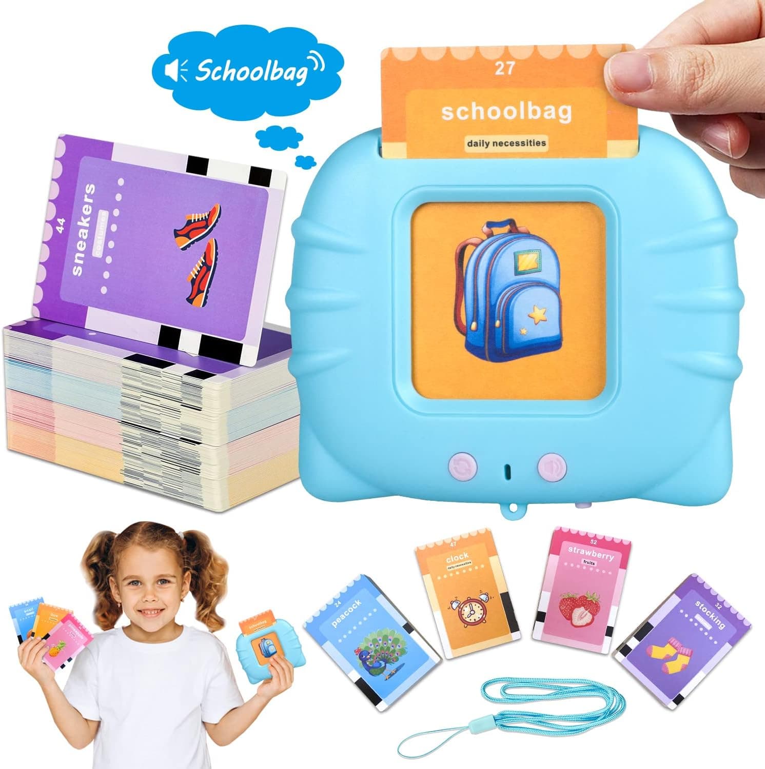 Preschool Talking Flash Cards Learning Toys for Toddler 3 4 5 6 Years Old, Kids Educational Learning Activities Cards Toy, 224 Words Kindergarten Vocabulary Builder Speech Development Interactive Game