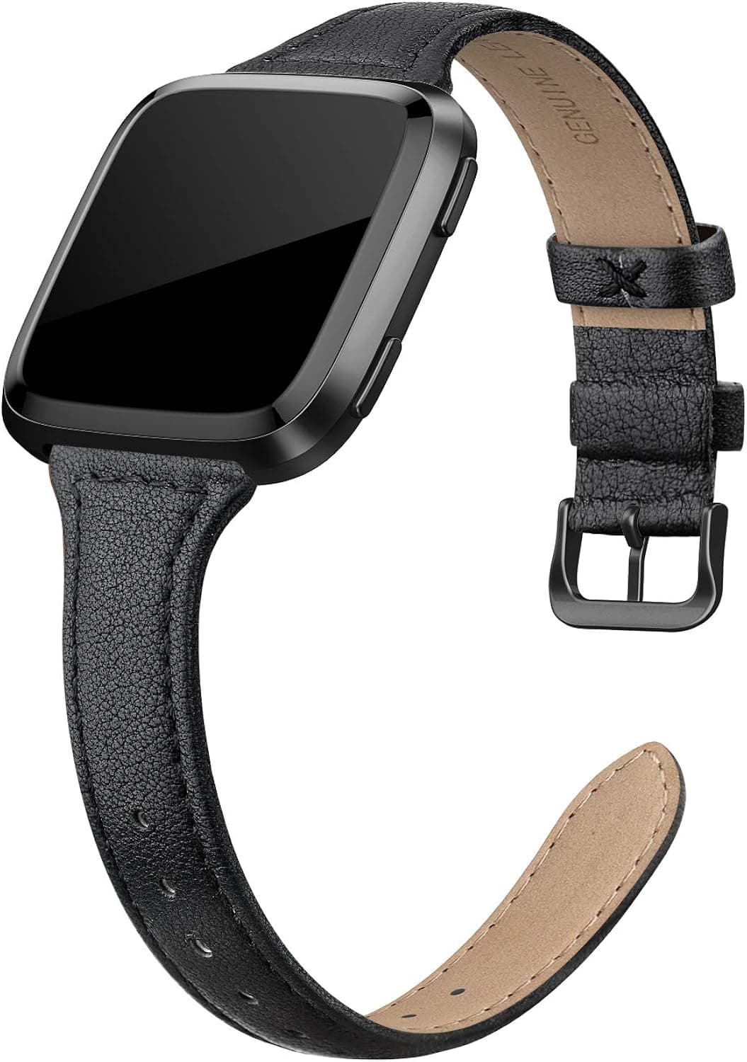 SWEES Leather Bands Compatible with Fitbit Versa 2 / Fitbit Versa Lite & SE/Fitbit Versa, Slim Thin Genuine Leather Replacement Strap for Versa Women (5.5" - 7.9"), Black, Champagne, Rose Gold, Tan