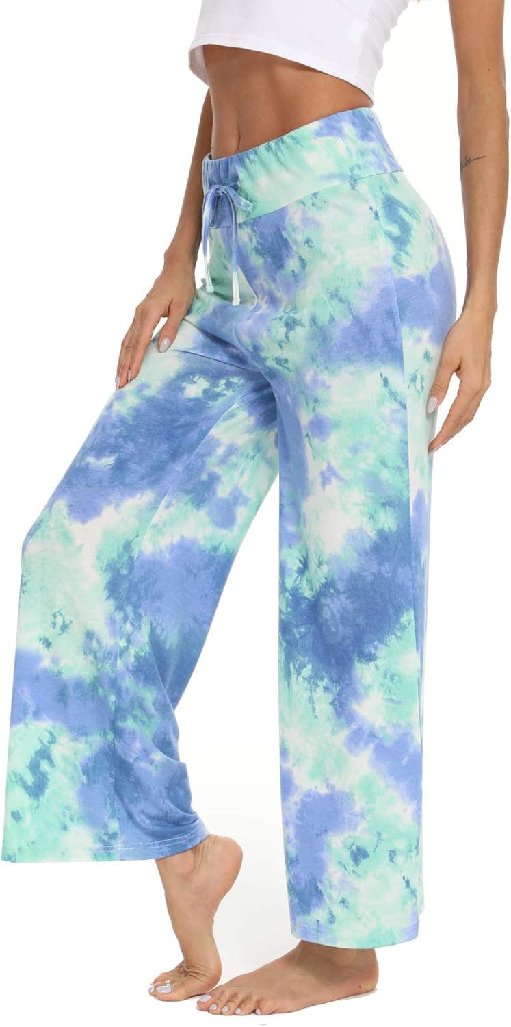 TIKTIK Womens Lounge Pants Casual Wide Leg Pajama Pant Stretch Sleep Bottoms Plus Size Sleepwear S-4XL, Blue-Green, Medium