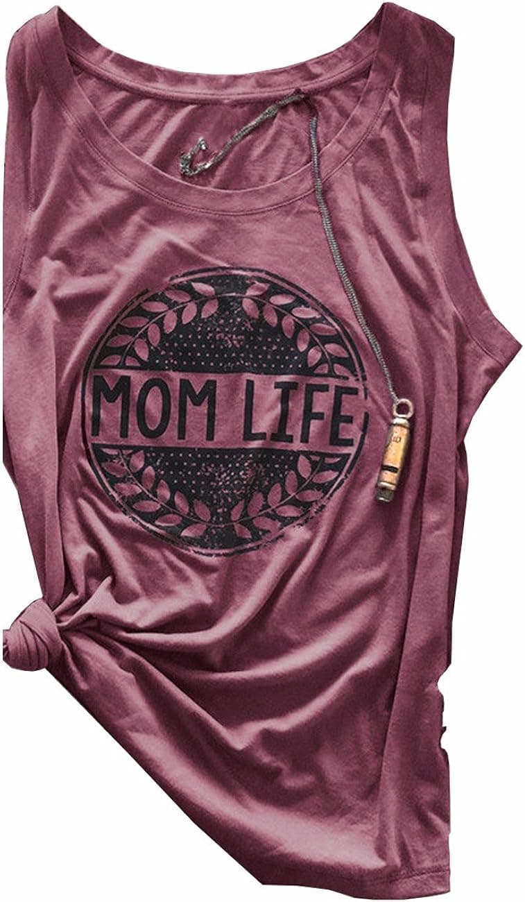 MACCHIASHINE Unique Sleeveless MOM Life Printed Shirt Womens Cotton Tank Tops
