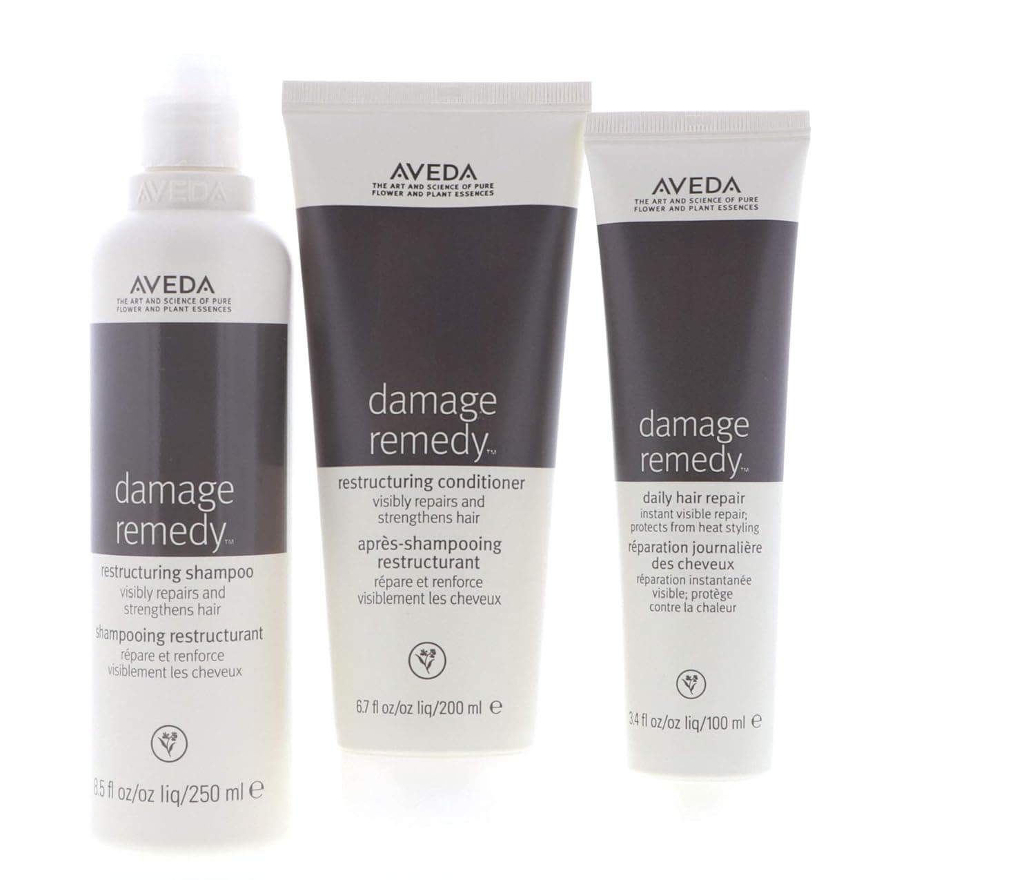Aveda Damage Remedy Shampoo 8.5oz & Conditioner 6.7oz & Daily Hair Repair 3.4OZ