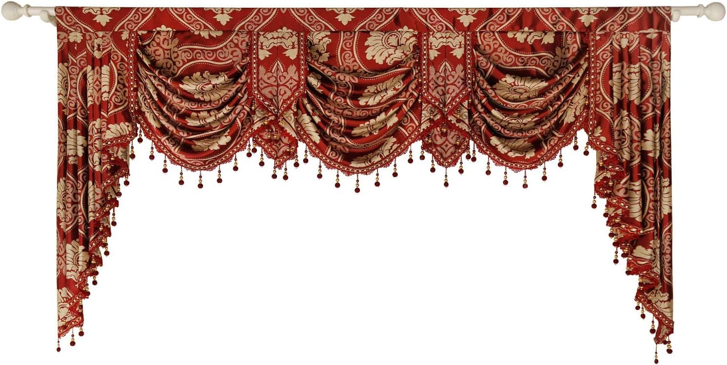 Queen's House Burgundy Luxury Curtain Valance for Living Room 79" Width-Rod Pocket Valance