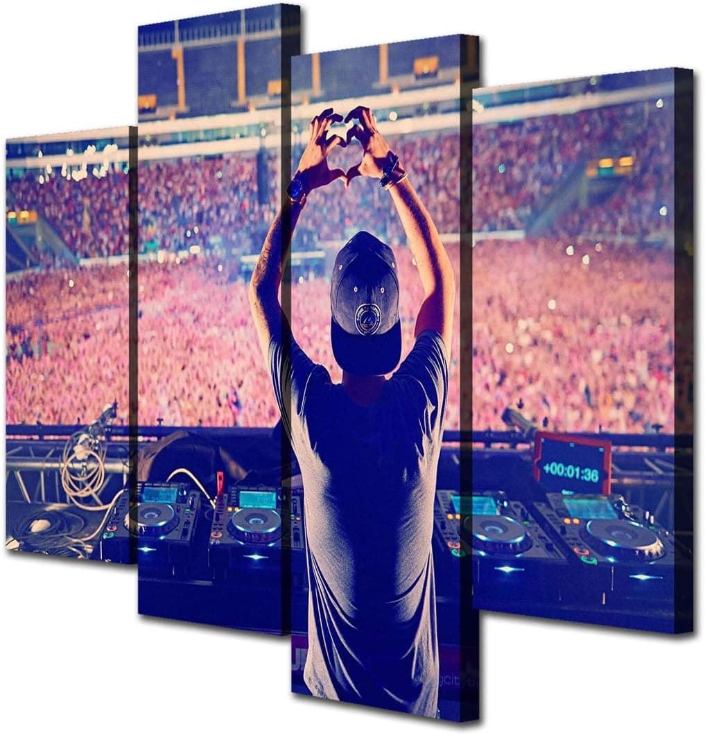 JESC 4 Panel Canvas Wall Art DJ Painting Wall Paintings Canvas Poster for Wall Decor for Men Living Room Bedroom with Wooden Frame Ready to Hang