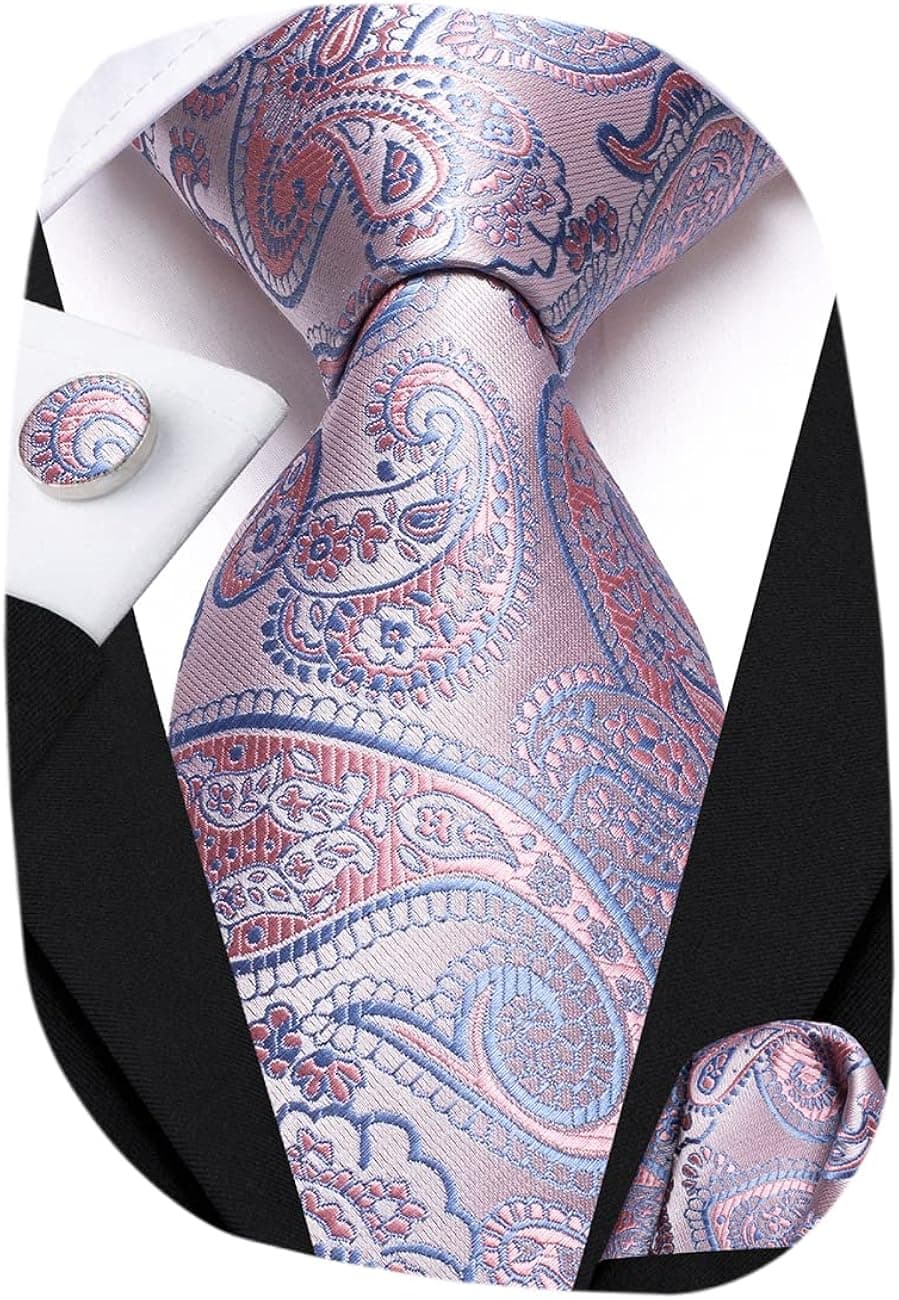 Hi-Tie Silk Paisley Necktie and Pocket Square Cufflinks Set