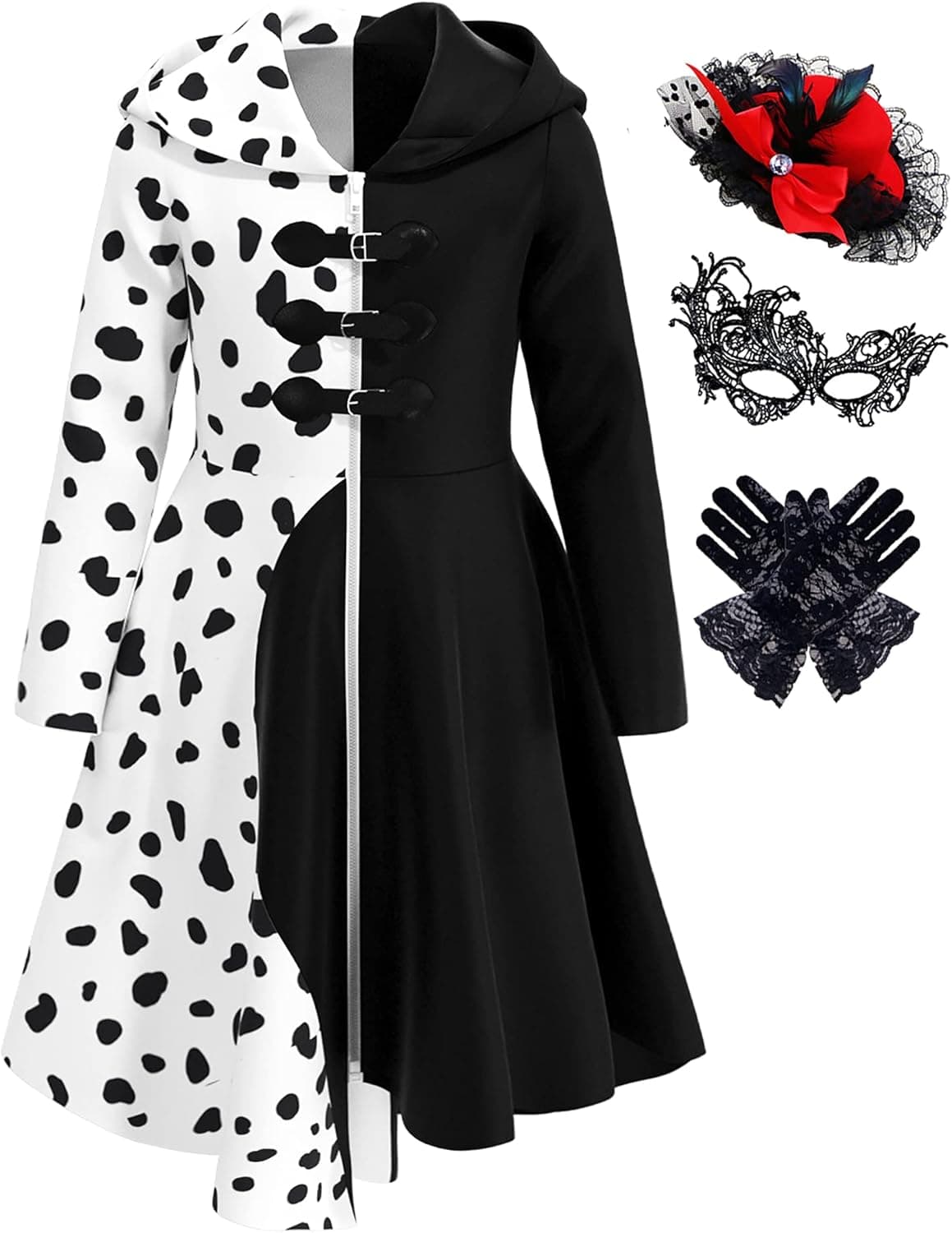 Mecamelon Girls Vintage Halloween Costume Dress Up Dalmatian Print Outfit
