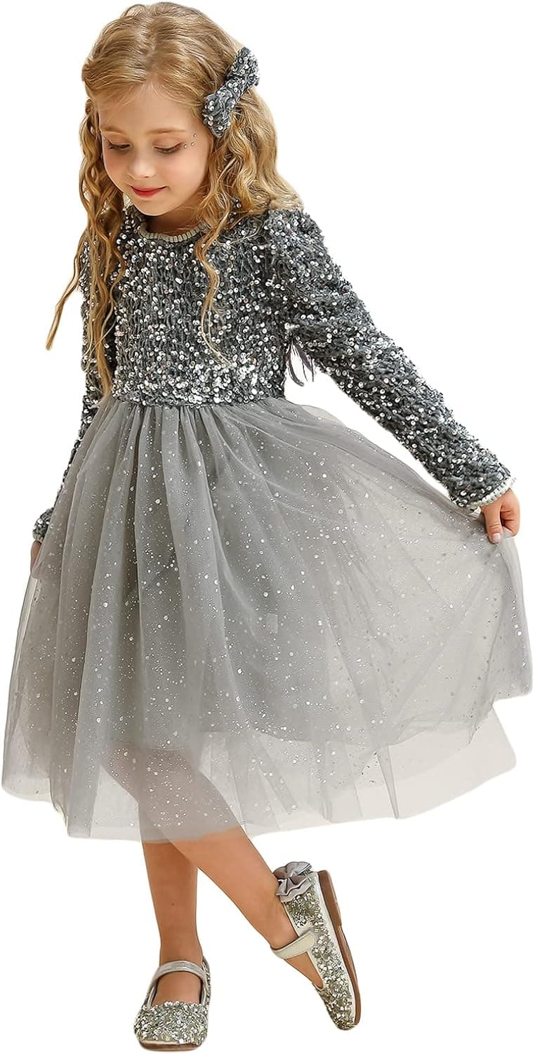 TTYAOVO Little Girls Long Sleeves Casual Birthday Dress with Tutu Skirt
