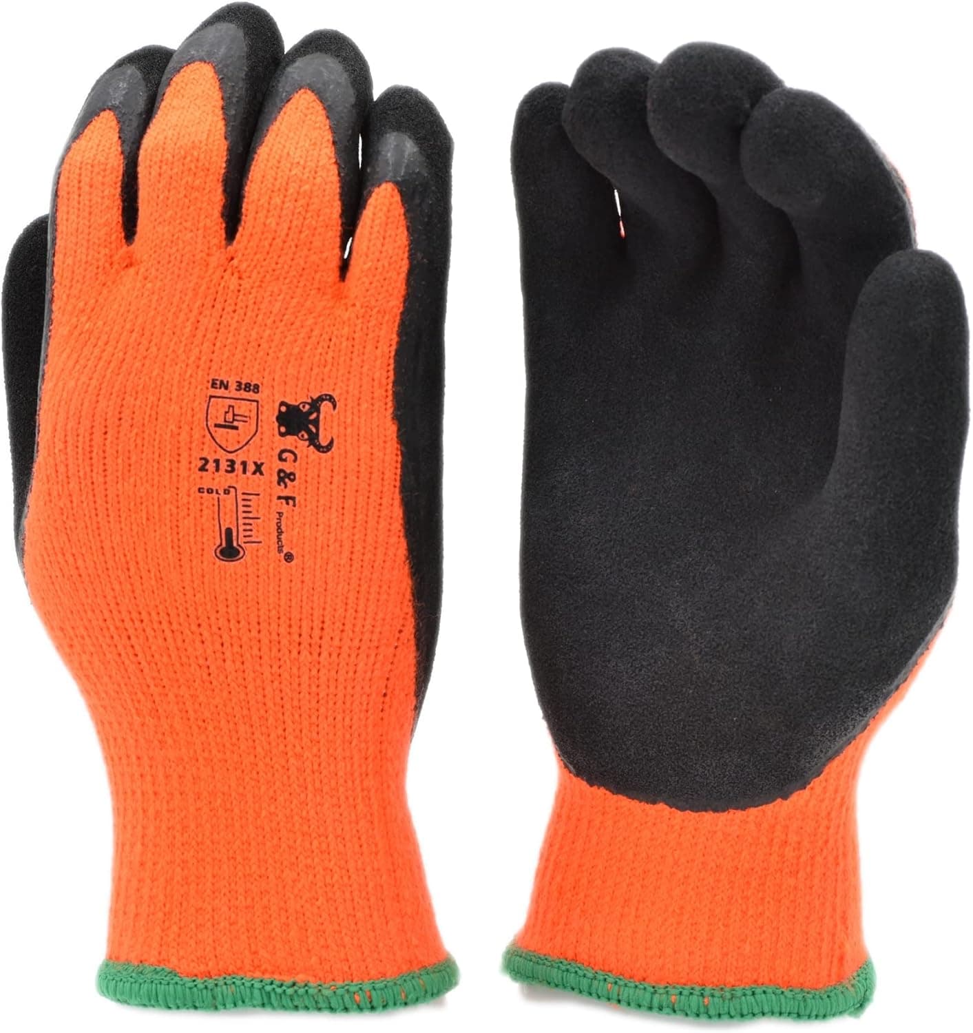 G & F 1528L GripMaster Cold Weather Outdoor Work Gloves, Winter Driving Gloves, Micro-Foam Latex Double Coated, heavy Duty, Large, 1 Pair, Orange
