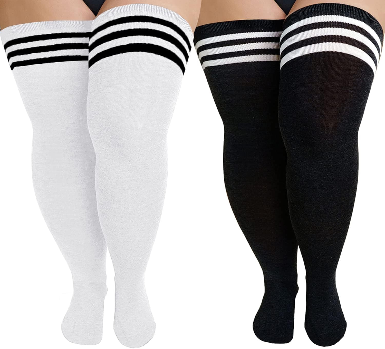 YELAIVP Plus Size Thigh High Socks Extra Large Stripe Over Knee High Stockings for Women