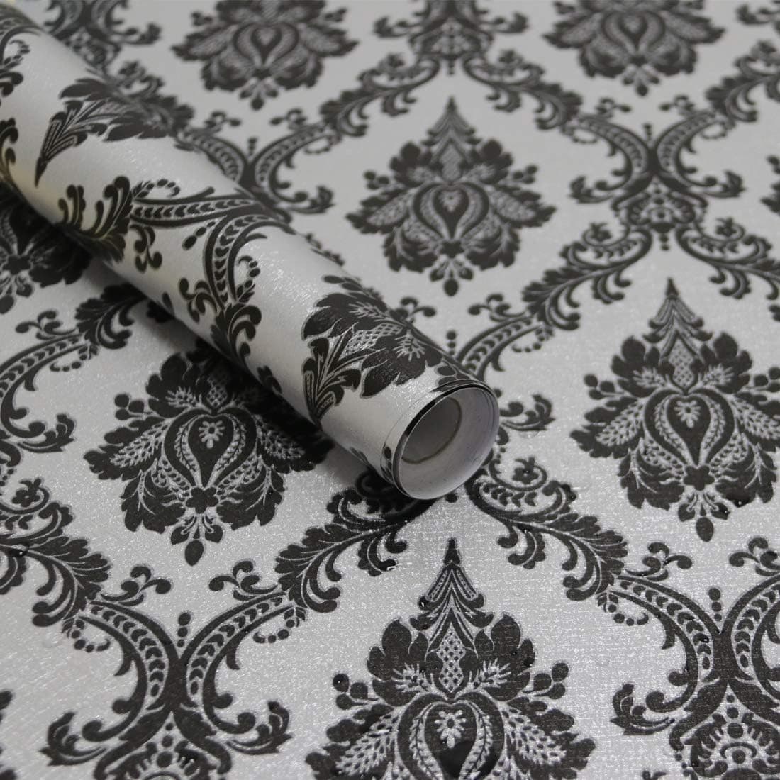 17.7"×78" Peel and Stick Wallpaper for Bedroom Black Contact Paper Black and Silver Wallpaper Decorative Vinyl Film WallCovering Shelf Liner Cabinet