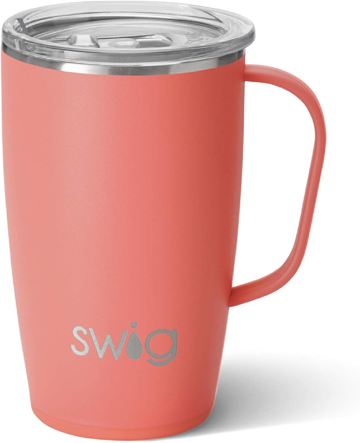 Swig Life 18oz Travel Mug | Insulated Tumbler with Handle and Lid, Cup Holder Friendly, Dishwasher Safe, Stainless Steel, Travel Coffee Cup, Insulated Coffee Mug with Lid and Handle (Coral)