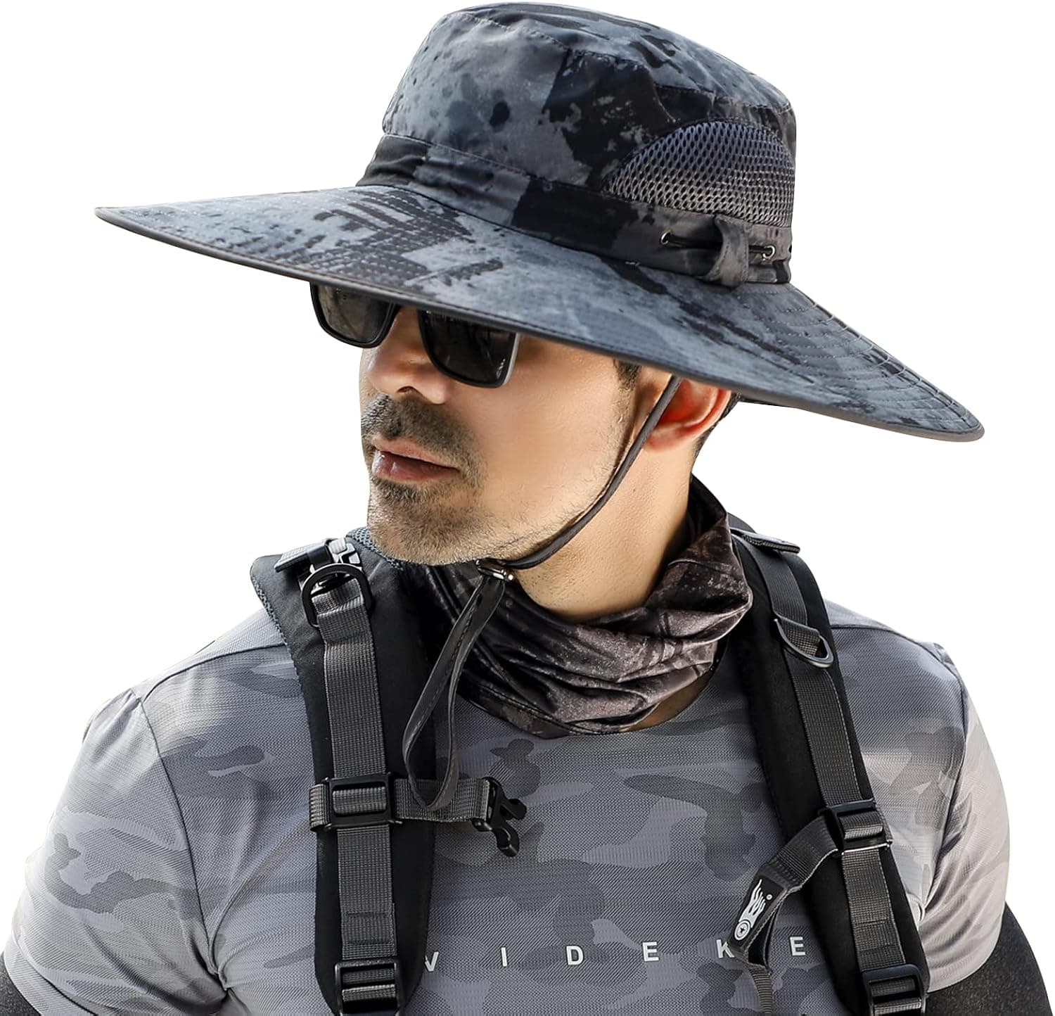 ALANGDUO Wide Brim Sun Hats for Men Women UPF 50+ Fishing Safari Hiking Hat with Removable Top Layer Waterproof Mens Sun Hat