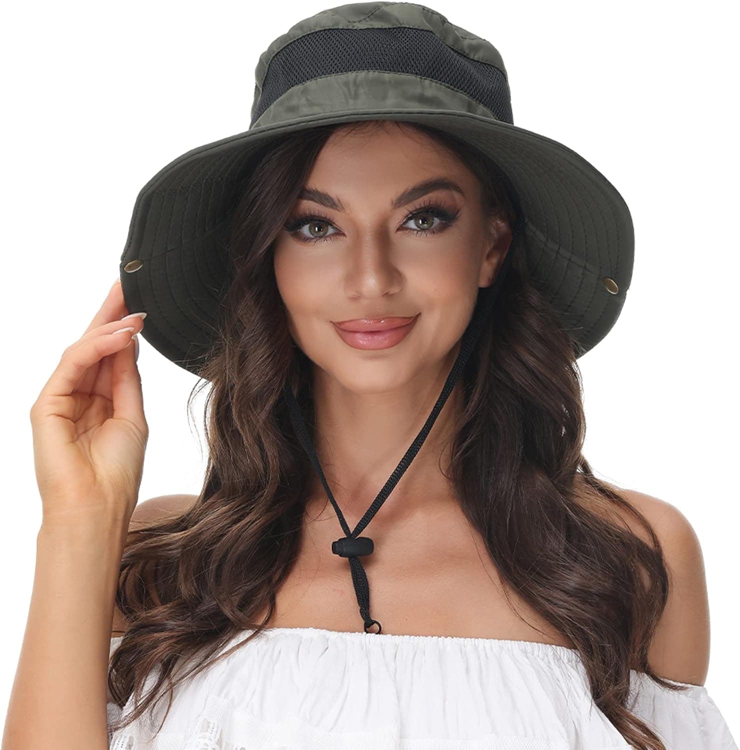 Summer Sun Hat Women Wide Brim Breathable Outdoor Hiking Hat Summer Fishing Hat with Adjustable Drawstring