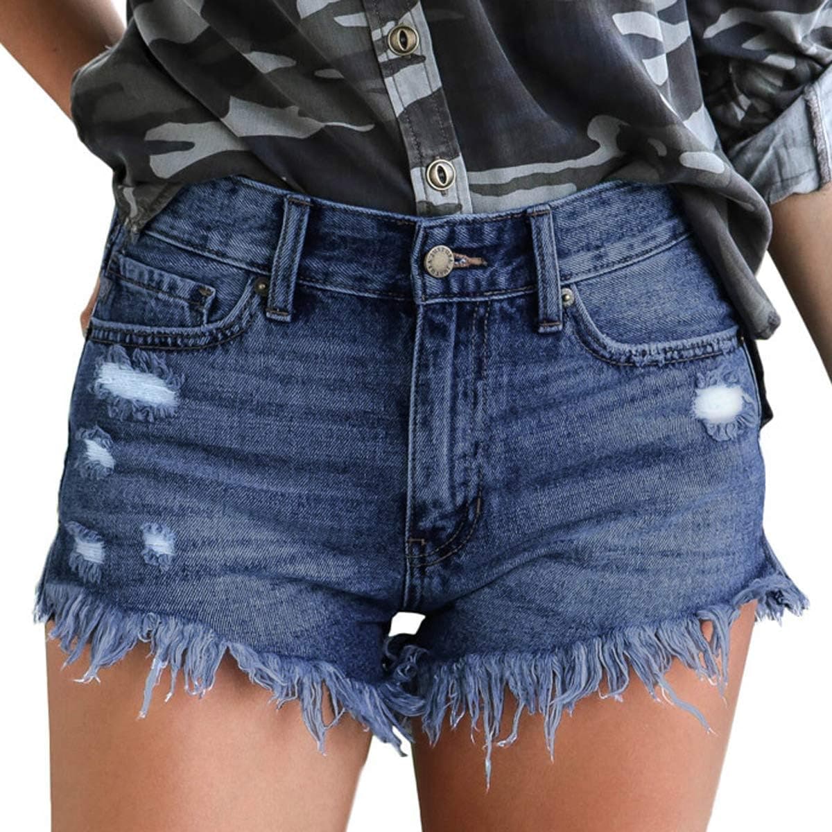 vanberfia Women's Strechy Distressed Denim Shorts