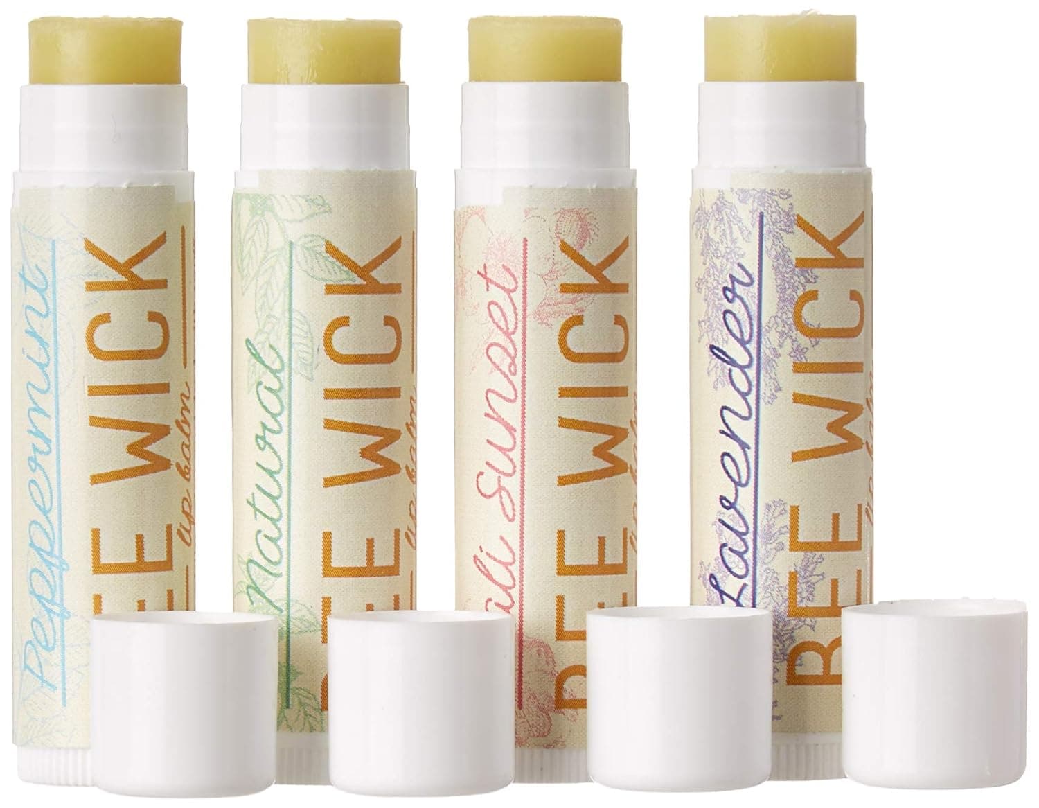 Bee Wick Lip Balm- 4 pack- Hemp Lip Balm made with beeswax and hemp seed oil (Assorted (Pack of 4))