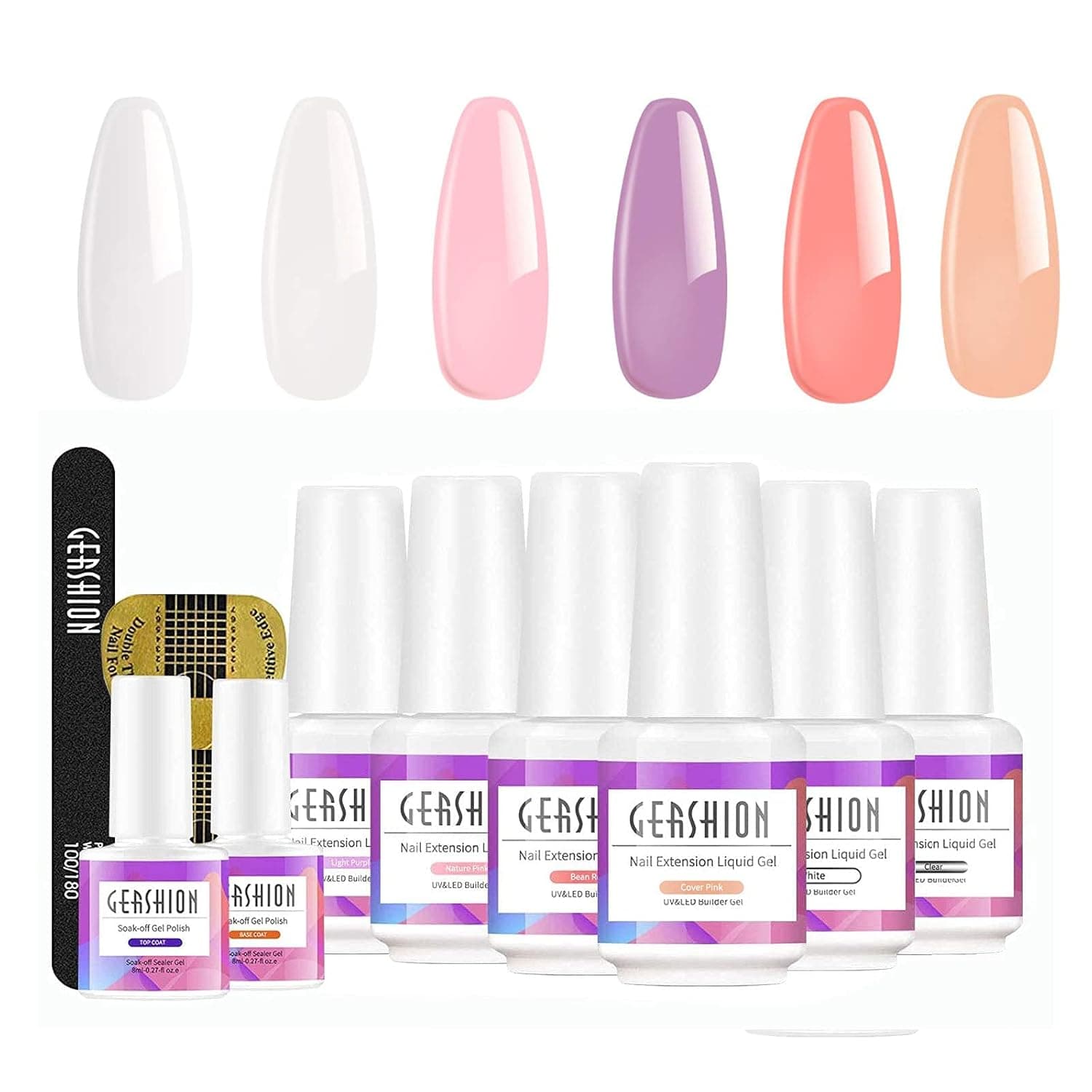 GERSHION Poly Extension Nail Gel Kit, Builder Gel For Nail Set Quick UV LED Nail Builder Gel Enhancement with Base Gel Top Coat Nail Form for Stater Nail Technician W02