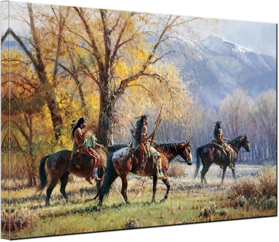 vanow Native American Indian Office Lounge Wall Art Poster and Print Artwork for Living Room Wall Decor Framed Ready to Hang (American Indian, 12x16inch)
