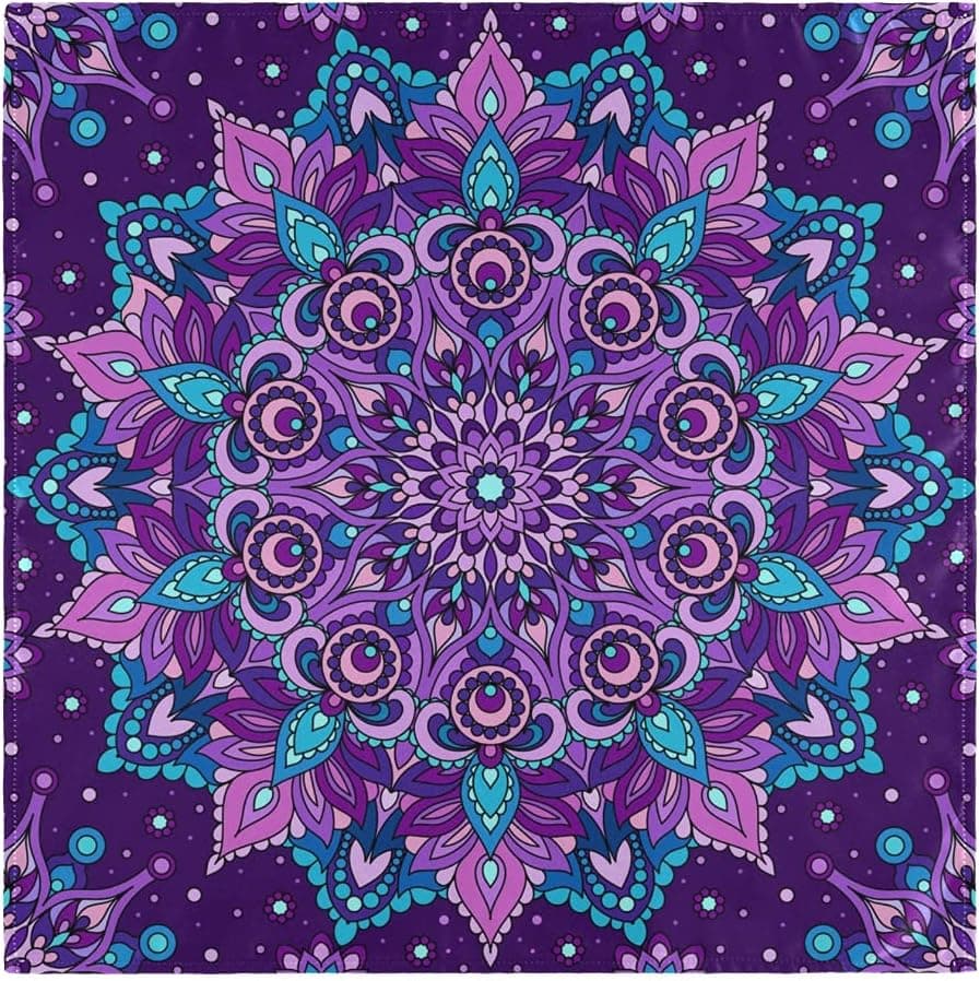 MNSRUU Cloth Napkins Set of 4, Purple Mandala Polyester Kitchen Dinner Napkins for Holiday Festive New Years Wedding Decor