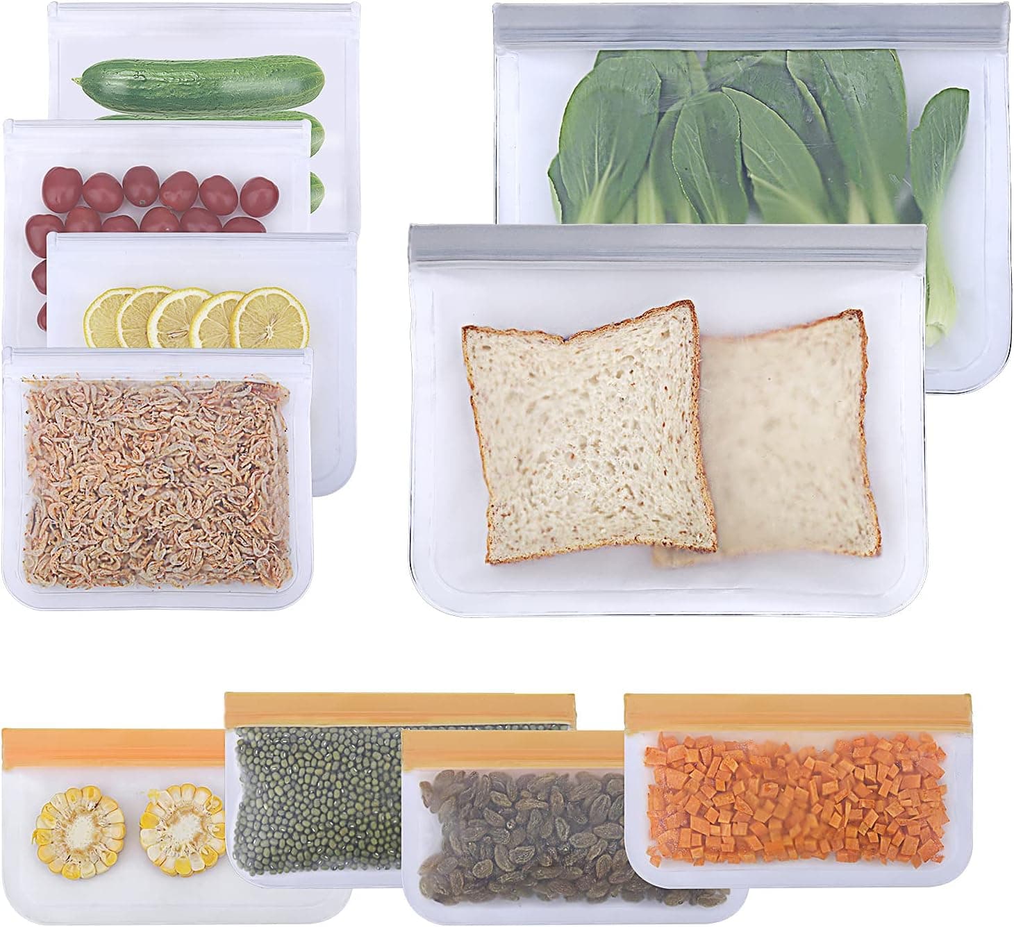 HMHYS 10 Pack Reusable Food Storage Bags - Environmental protection Freezer Bags Resealable Lunch Bag for Meat Fruit Veggies Refrigerator Food Preservation Bag