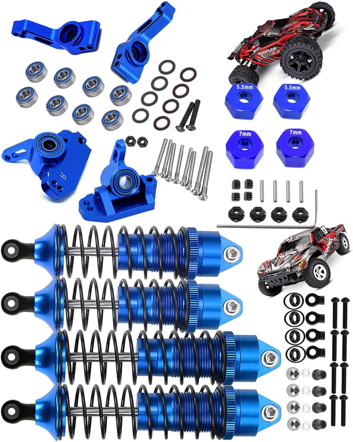 RCMYou Front Rear RC Shocks,Caster Block,Steering Blocks,Rear Stub Axle Carriers Bearing Upgrades Part for 1/10 Slash VXL 2WD/Stampede VXL 2WD/Rustler VXL 2WD/Nitro Slash,Navy Blue