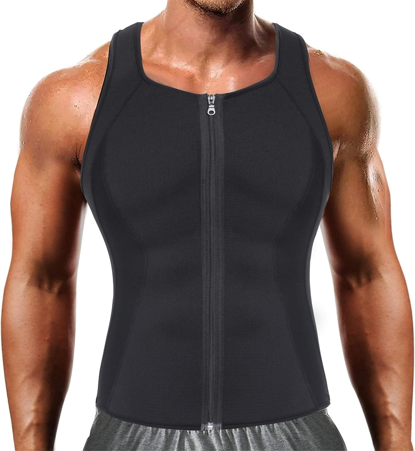 TAILONG Men Hot Neoprene Workout Sauna Tank Top Zipper Waist Trainer Vest Weight Loss