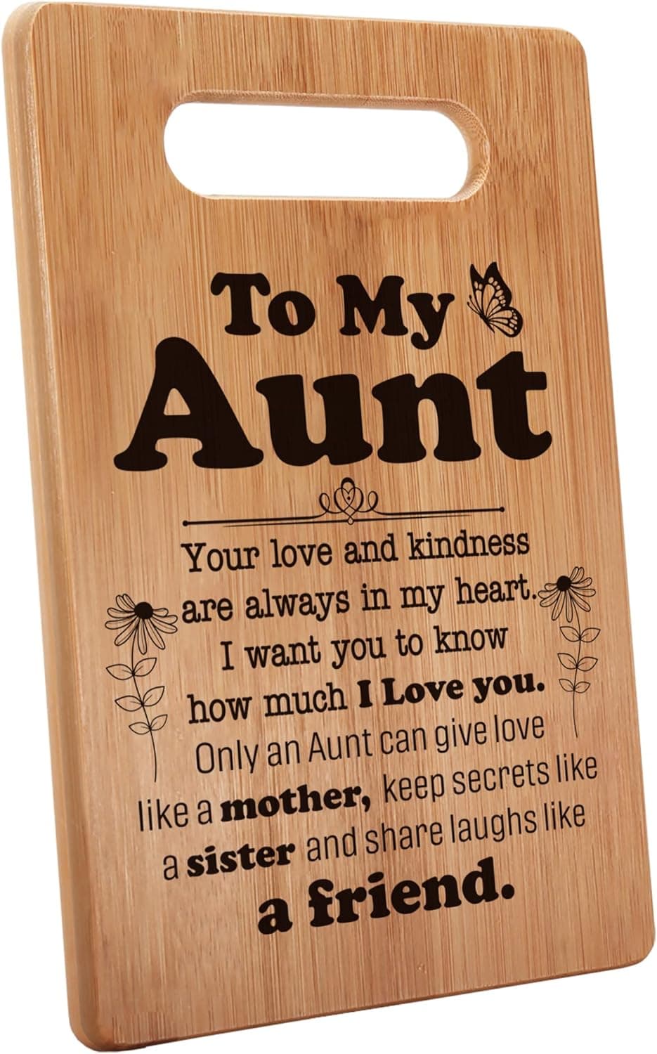 MY-ALVVAYS Aunt Gifts, Aunt Gifts from Niece, Gifts for Auntie, Best Aunt Ever Gifts, Aunt Birthday Gifts, Your Love and Kindness are Always in My Heart, Bamboo Cutting Board Gift, 7"x 11", MCB009
