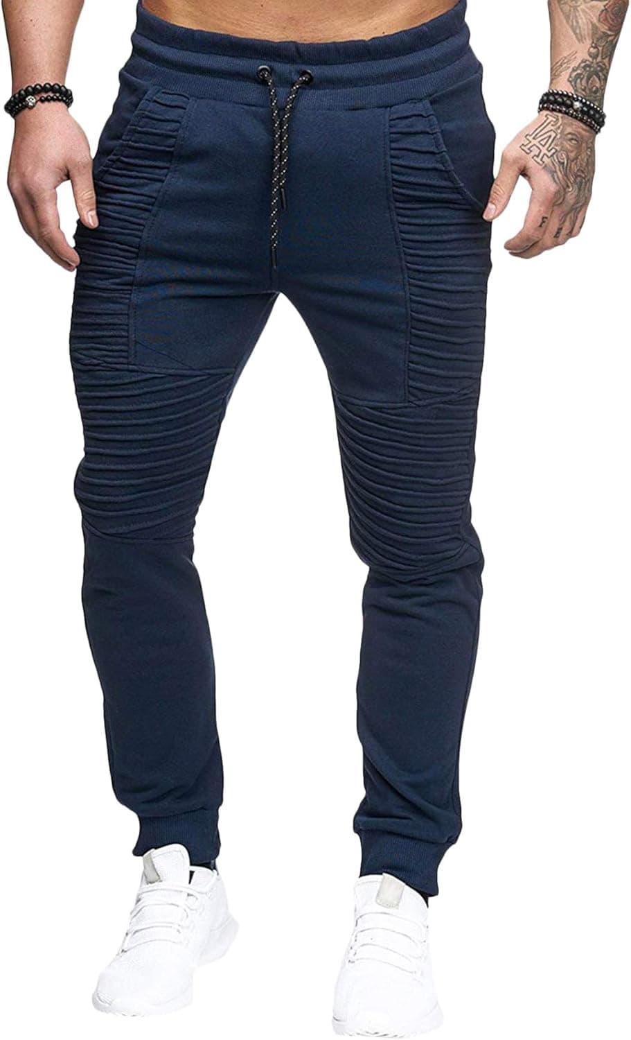 SweatyRocks Men's Gym Jogger Pants Slim Fit Workout Running Sweatpants with Pockets Navy L