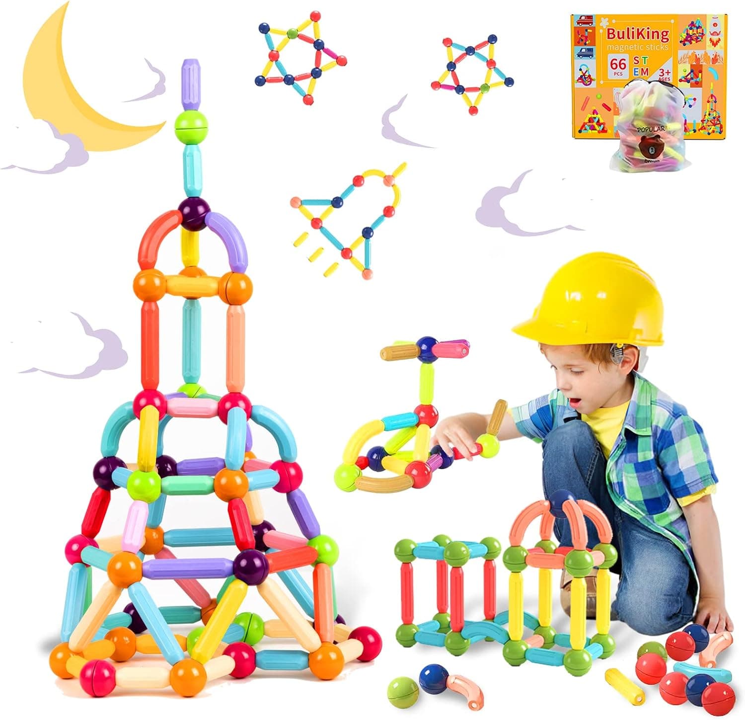 Magnetic Sticks, Magnetic Balls and Rods Set for 3 4 5 6 7 Year Old Magnetic Blocks for Kids Ages 3+ Magnet Toys for Toddlers Preschool Learning Educational Stem Toys for Boys Girls Gifts
