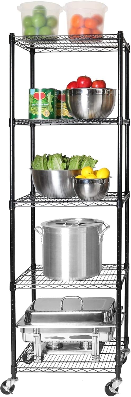Seville Classics UltraDurable Heavy Duty NSF Solid Steel Wire Rack Storage Unit Organizer for Garage, Warehouse, Office, Restaurant, Classroom, Kitchen, 5-Tier, 24" W x 18" D, Black