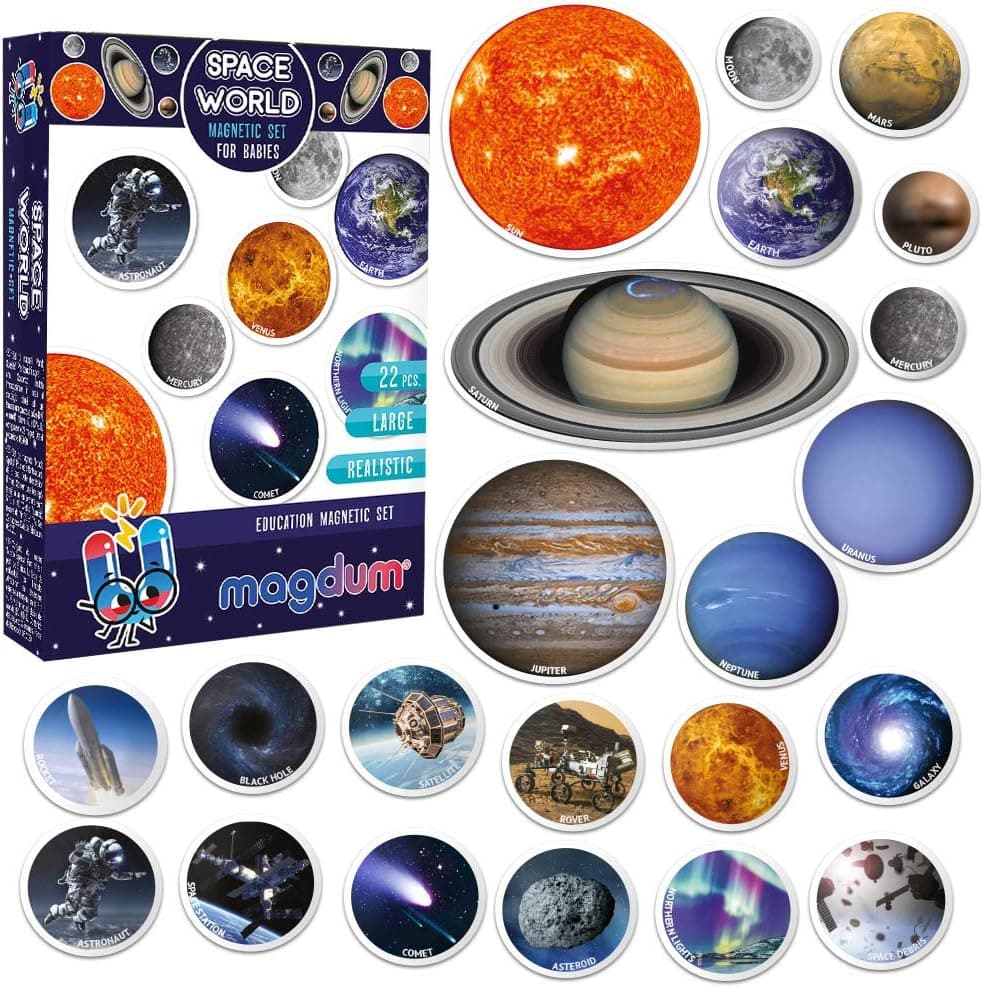 MAGDUM Solar System for Kids - Fridge Magnets for Toddlers - Planets for Kids Solar System Toys - 22 Magnetic Planet Kids Magnets - Refrigerator Magnets for Kids Magnetic Toys Toddler Toys Baby Toys