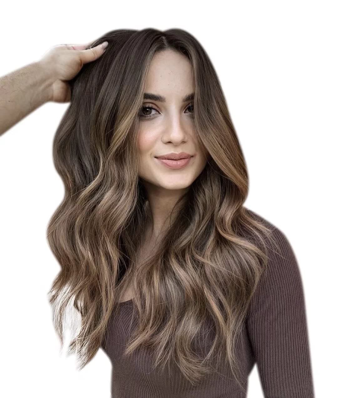 LAAVOO Fish Line Hair Extensions Real Human Hair Highlight Dark Brown and Light Blonde Fish Wire Human Hair Extensions Highlighted Wire Hair Extensions Brown Hidden Crown Silky Straight 80g 12"