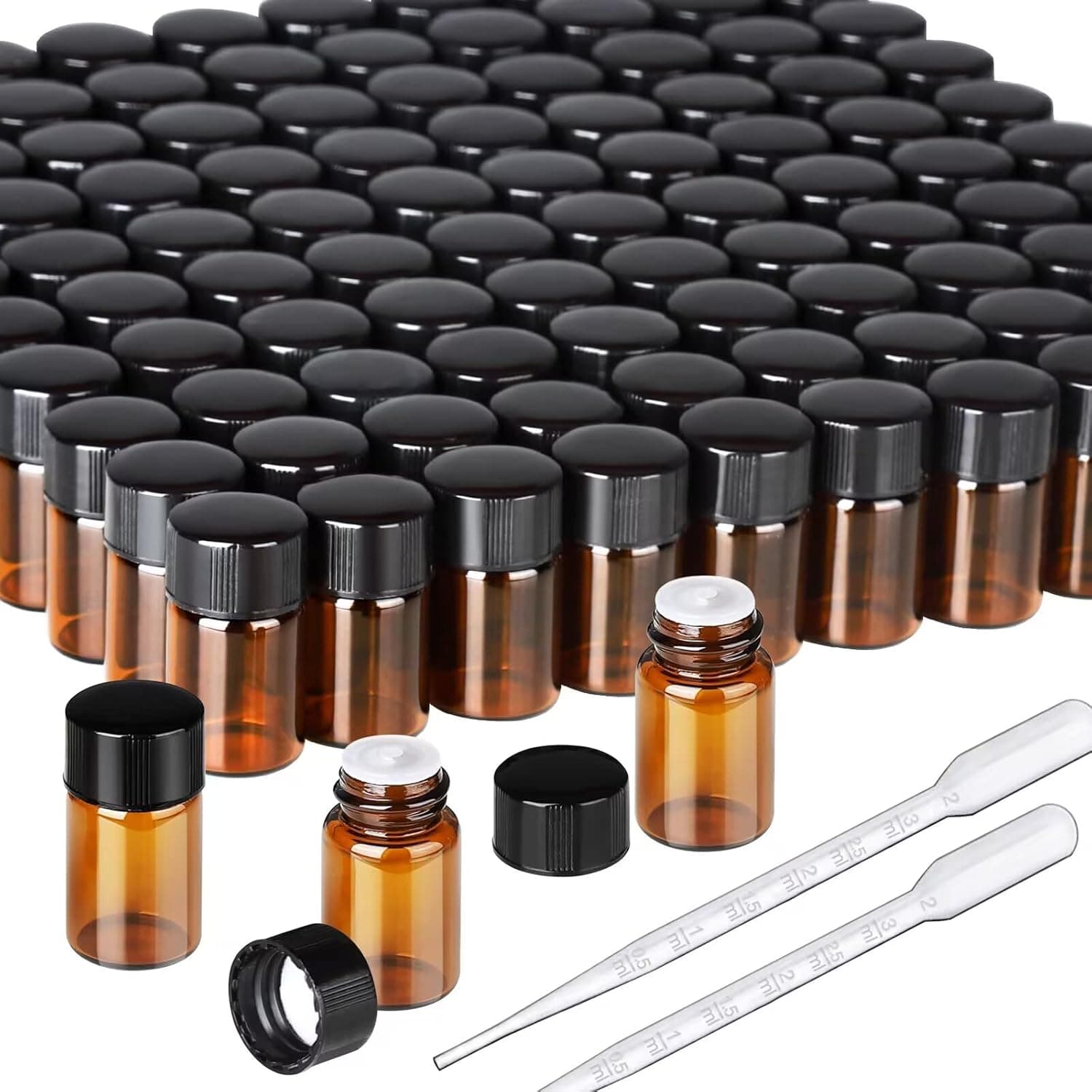 Essential Oil Bottles, Teenitor 2ML Bottles, 100 Packs Oil Vial Small Oil Bottles, Sample Bottles, Anointing Oil Bottles for Essential Oil, Dram Bottles Mini Glass Bottles Containers