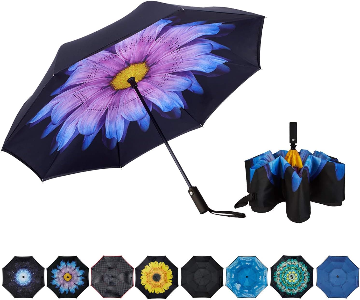 NOORNY Inverted Umbrella Double Layer Automatic Folding Reserve Umbrella Windproof UV Protection for Rain Car Travel Outdoor Men Women