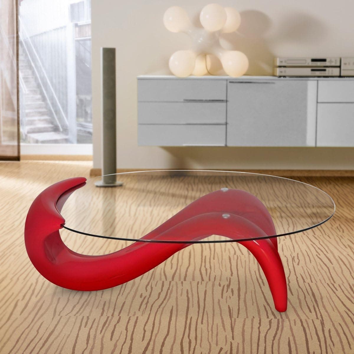 Fab Glass and Mirror Modern Style Red Mermaid Glass Coffee Table, 45",