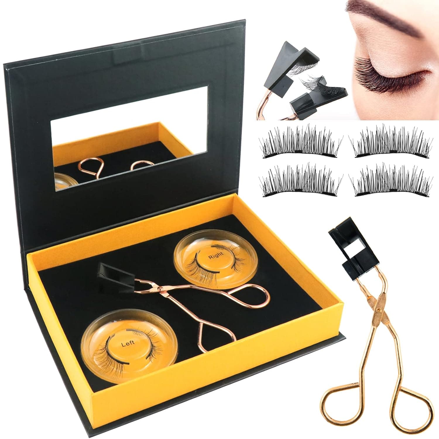 Dual Magnetic Eyelashes Applicator Tool, False Magnetic Eyelashes without Eyeliner, No Glue Needed, Magnetic lashes With Tweezers