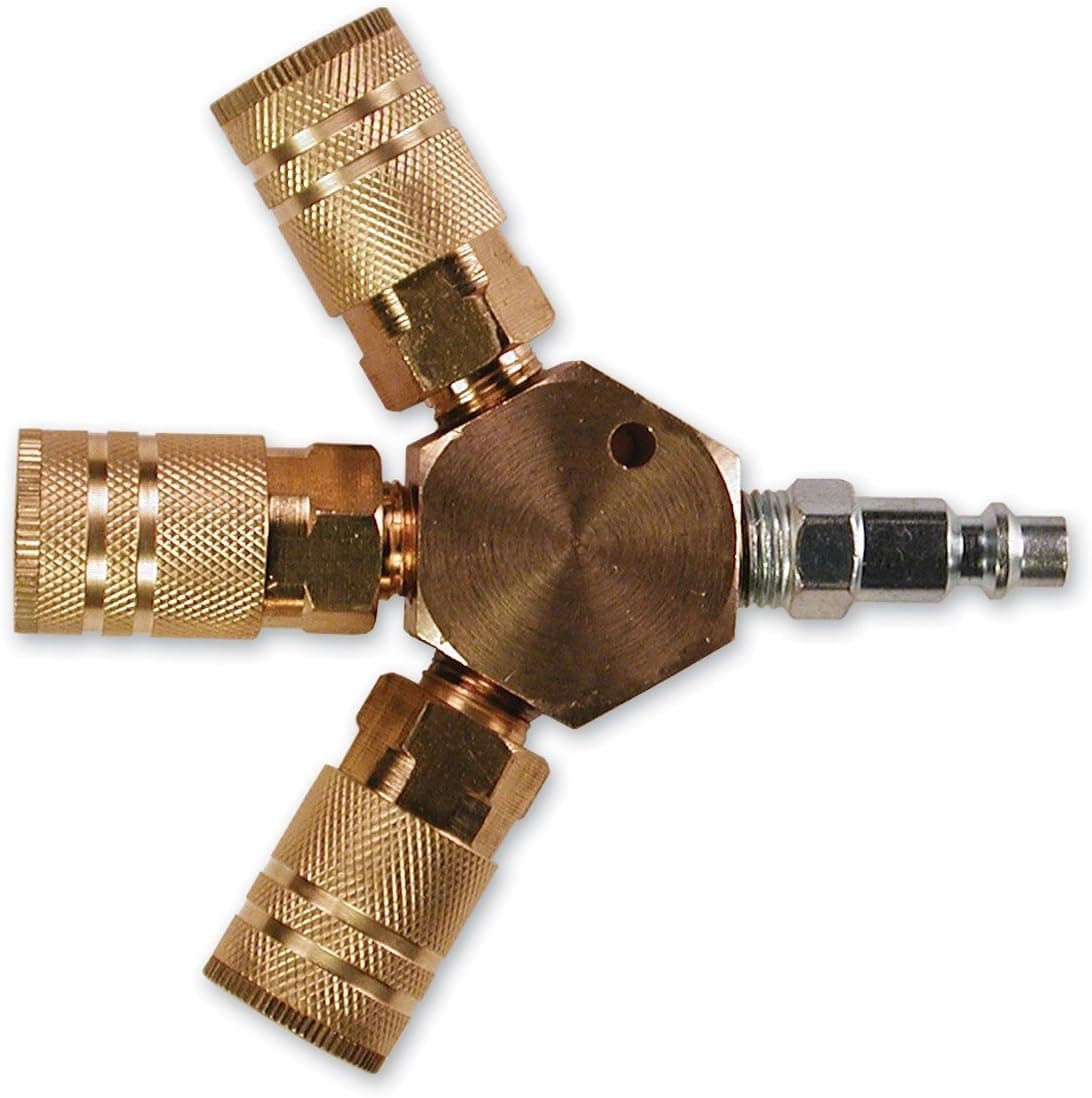 Primefit M1406-5 3-Way Hex Style Air Manifold with Industrial 6-Ball Brass Couplers, 1/4"