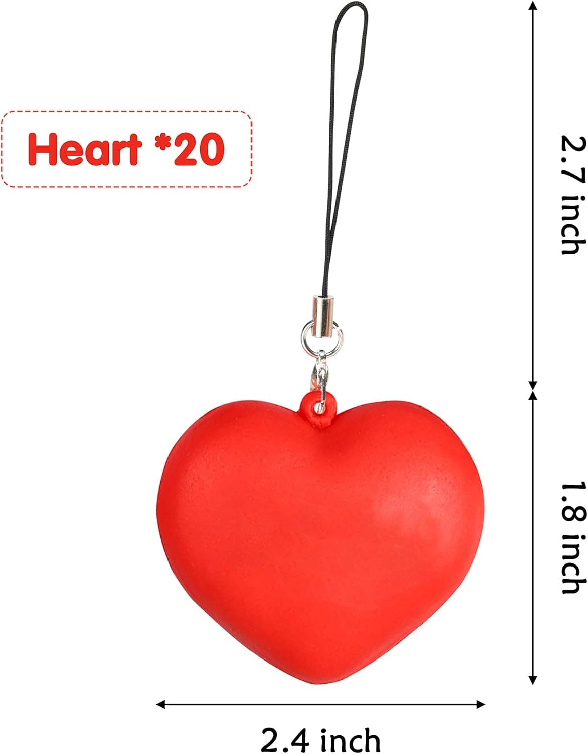 Yopyame 20PCS Valentines Heart Squeeze Toys Set Hanging Decorations with Rope Loop, Ideal for Celebrating Valentines Day, Valentines Day Gifts or as Party Decorations, Heart Decorations Kit for Wall