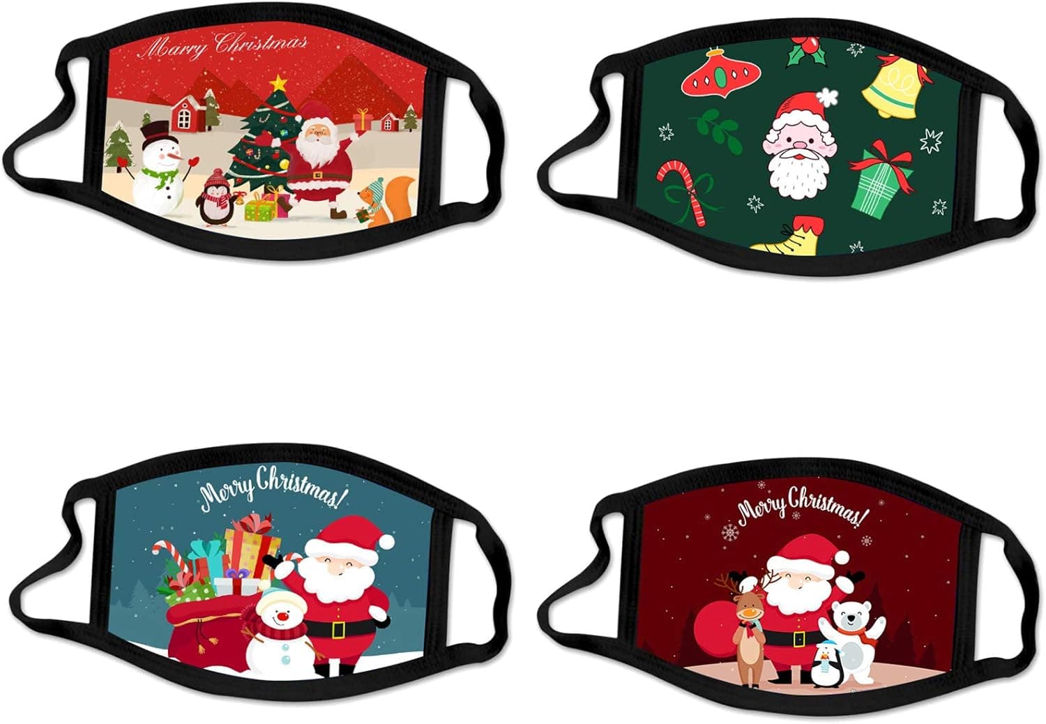 4pcs Christmas Adult Face Protection Reusable Washable Colorful Fabric Earloop Anti-dust Face M Breathable Dustproof Fashion for Women Men