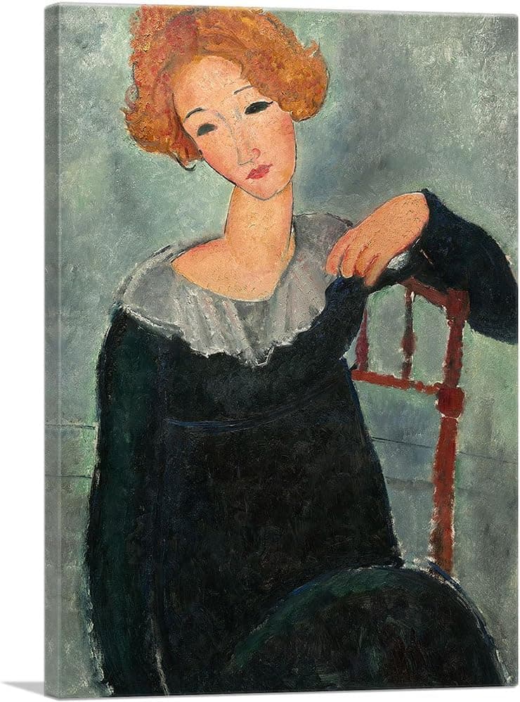 ARTCANVAS Woman with Red Hair 1917 Canvas Art Print by Amedeo Modigliani - 26" x 18" (0.75" Deep)