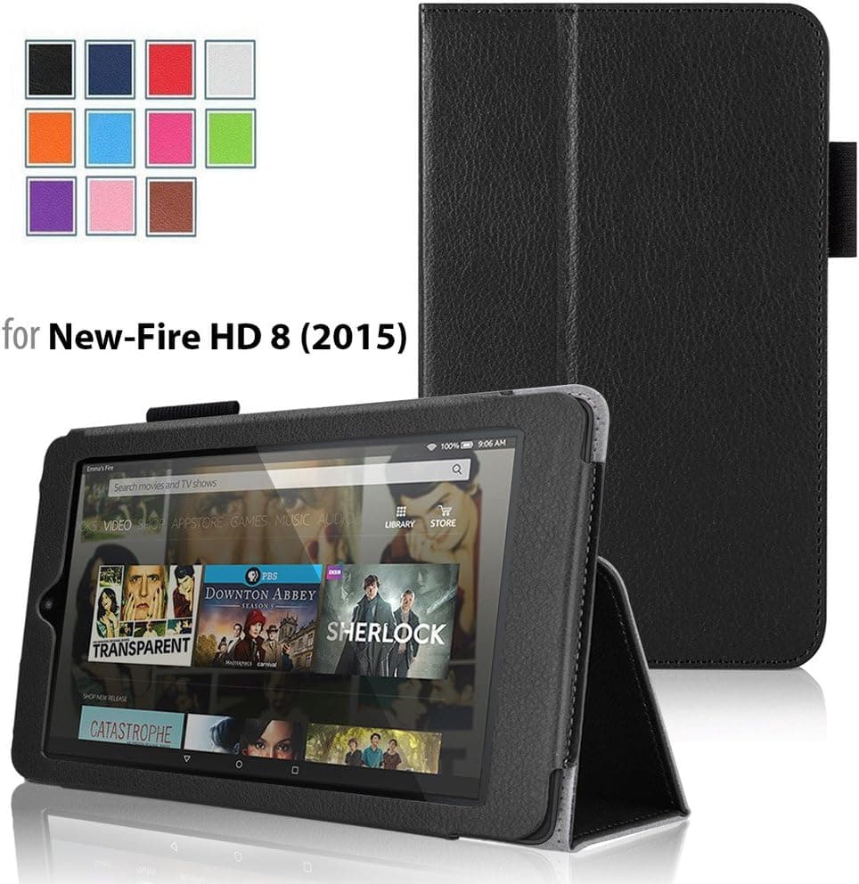 Fire HD 8 Case - SHEROX Slim Fit Folio Cover Case for Amazon Fire HD 8 (2015-5th Gen) with Auto Wakes/Sleep Function (RED)