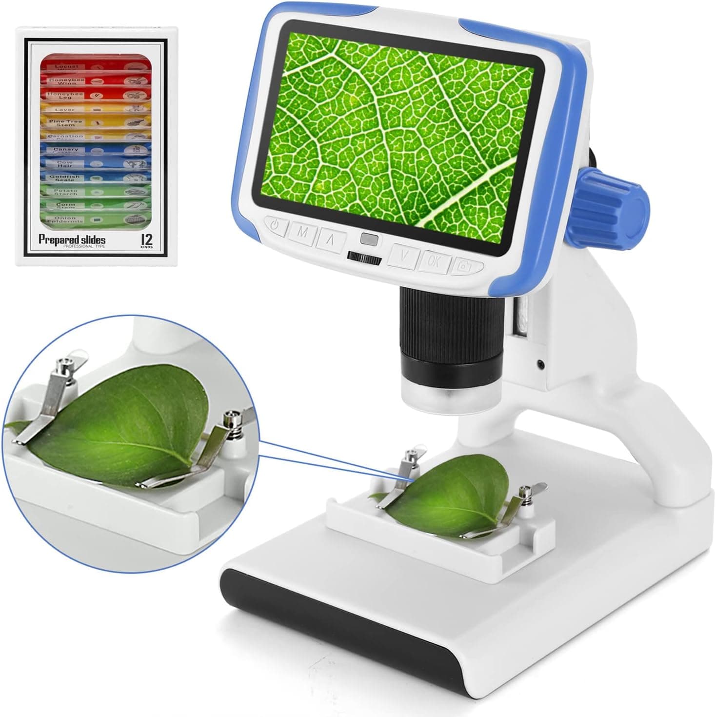 Andonstar AD205 USB LCD Coin Digital Microscope for Kids 200X Magnification Zoom 5 inch Screen Lab Handheld Camera with Sample Slides