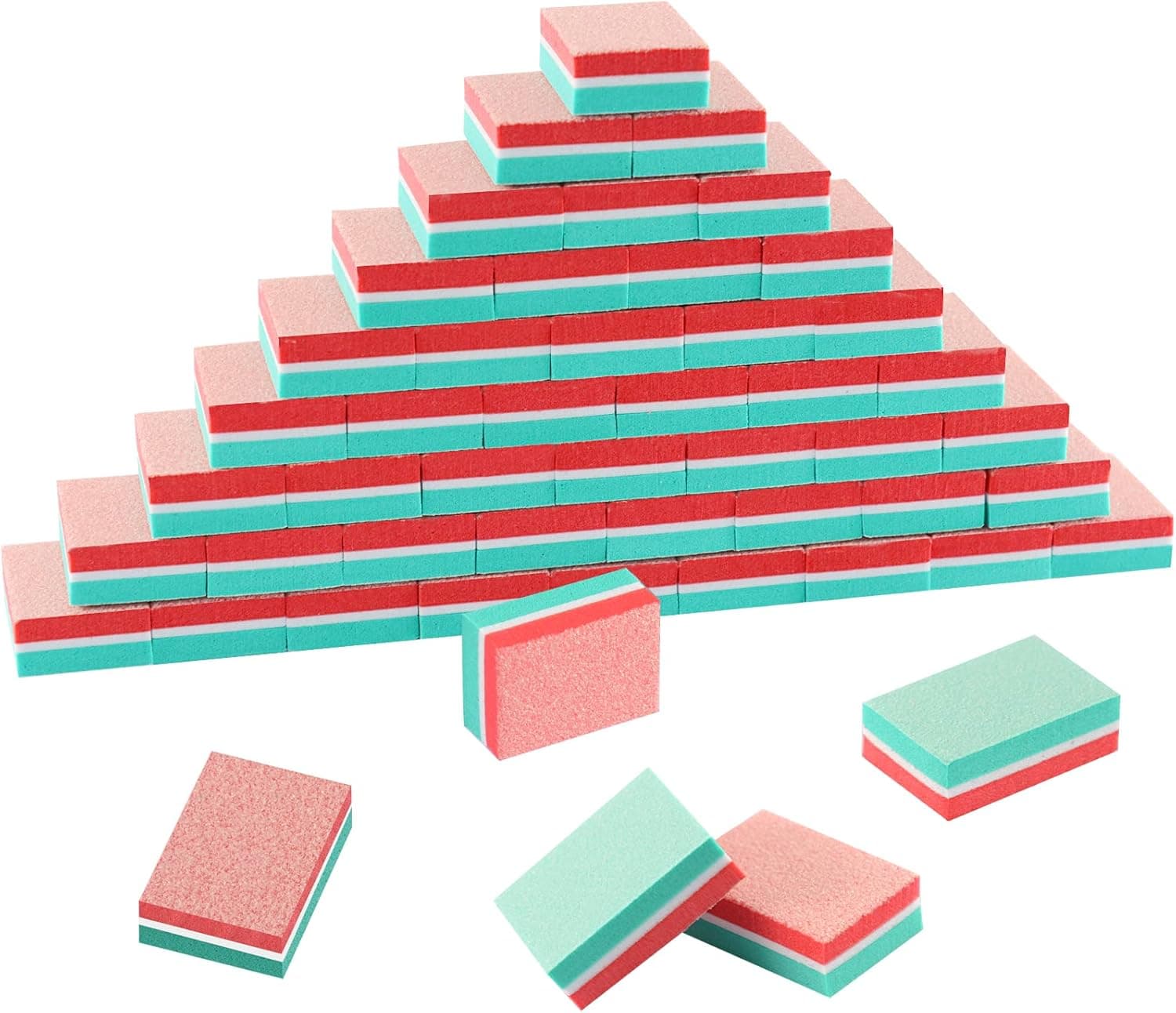 CGBE Nail Buffer Mini Block File 180/100 Grit Sandwich Washable Manicure Tools for Nail Care 50 Pcs (Green-Red)